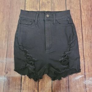 Fashion Nova Girls Shorts Black S Distressed Super High Rise Denim 2" Inseam
